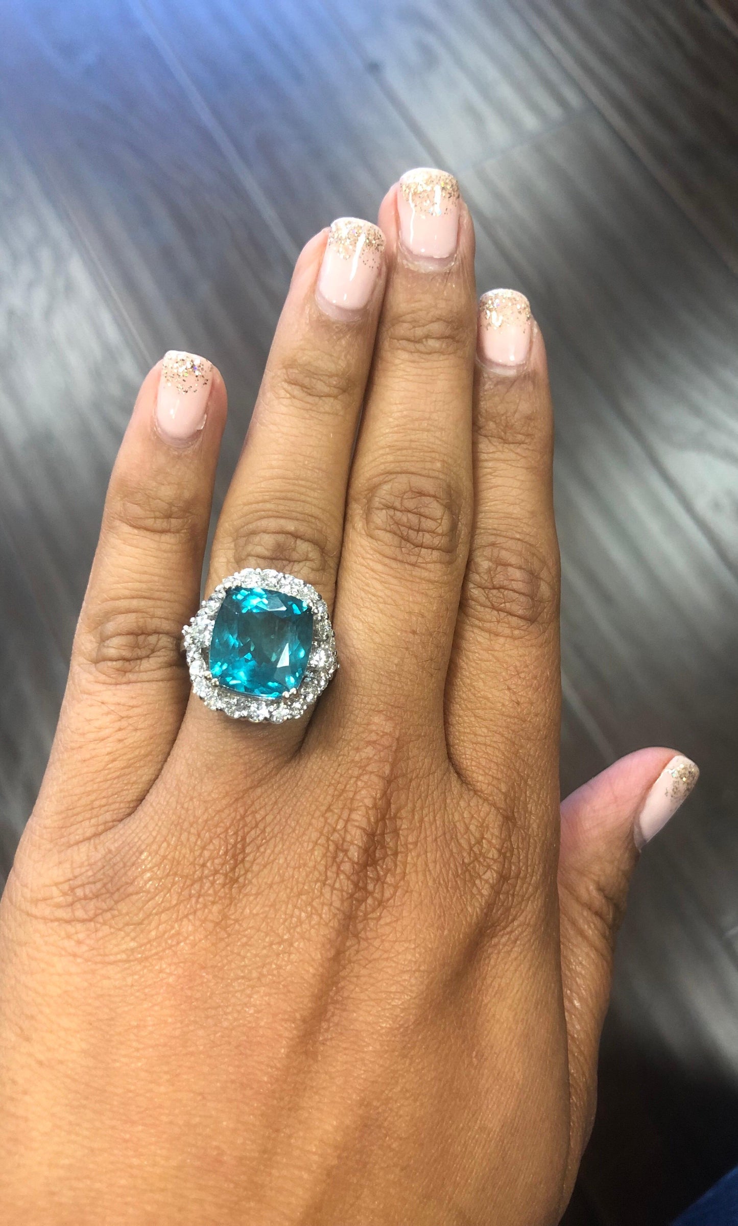 10.08 Carat Cushion Cut Apatite Diamond White Gold Cocktail Ring