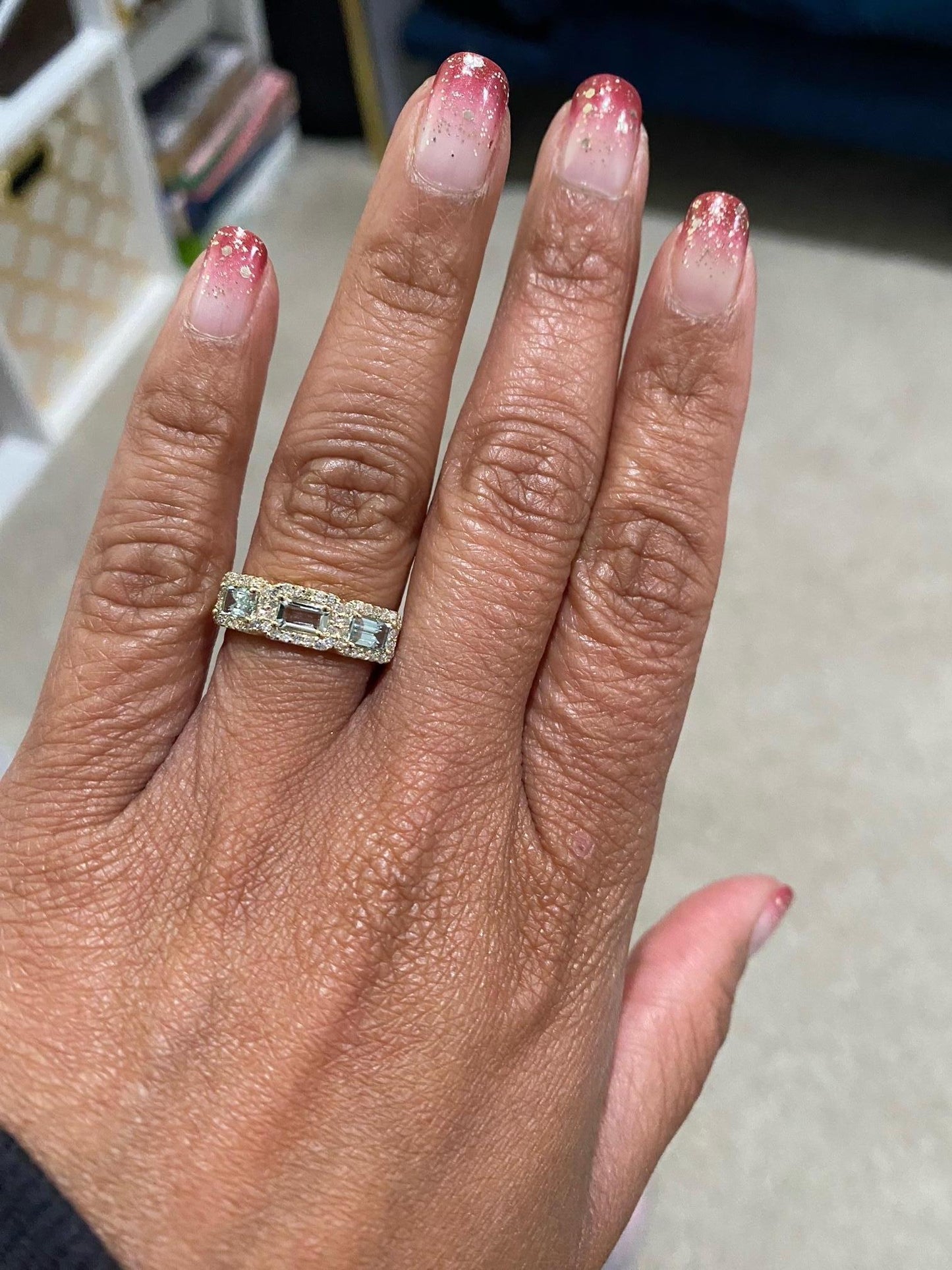 1.09 Carat Aquamarine Diamond Yellow Gold Cocktail Band