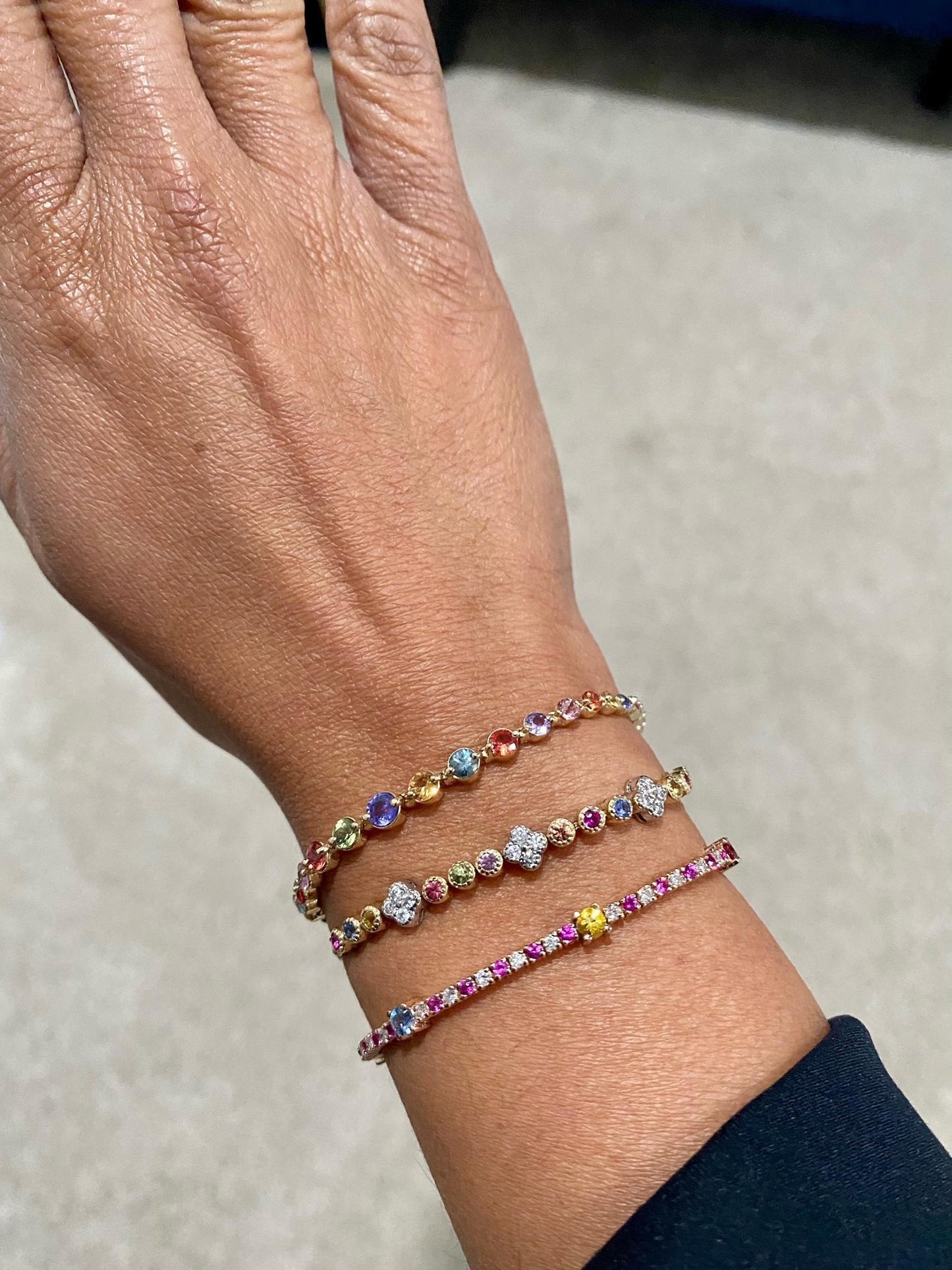 1.28 Carat Sapphire Diamond Bracelet 14 Karat Tri Color Gold