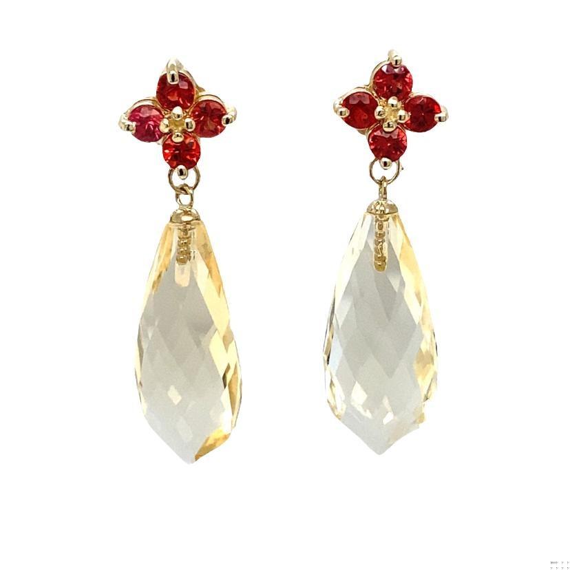 16.72 Carat Lemon Quartz Sapphire Yellow Gold Drop Earrings