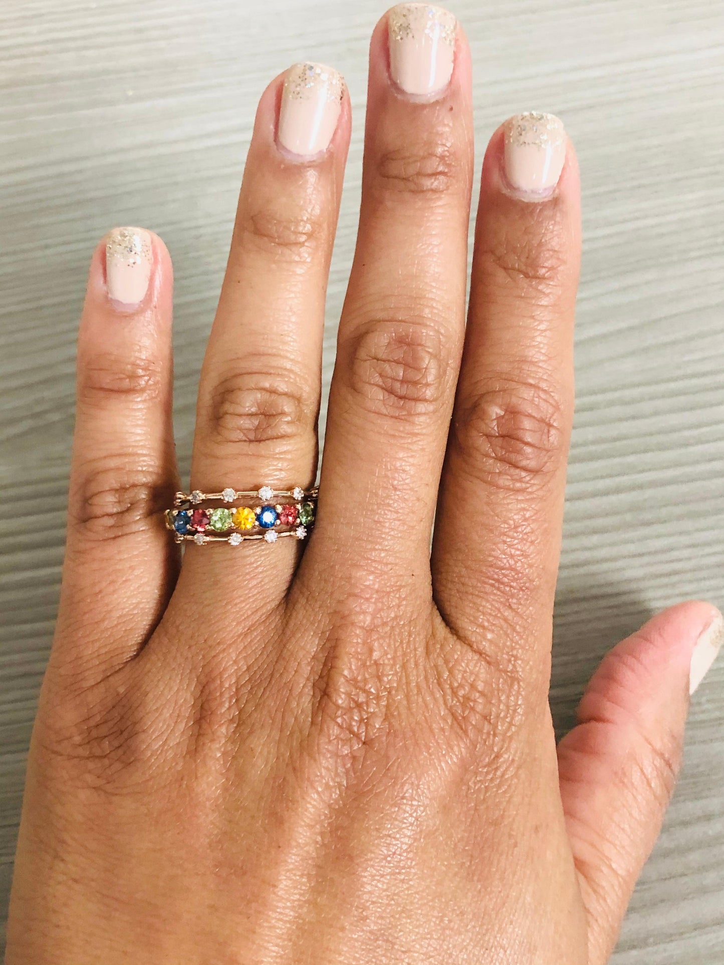 2.09 Carat Multi Color Sapphire Diamond 14 Karat Rose Gold Stackable Bands