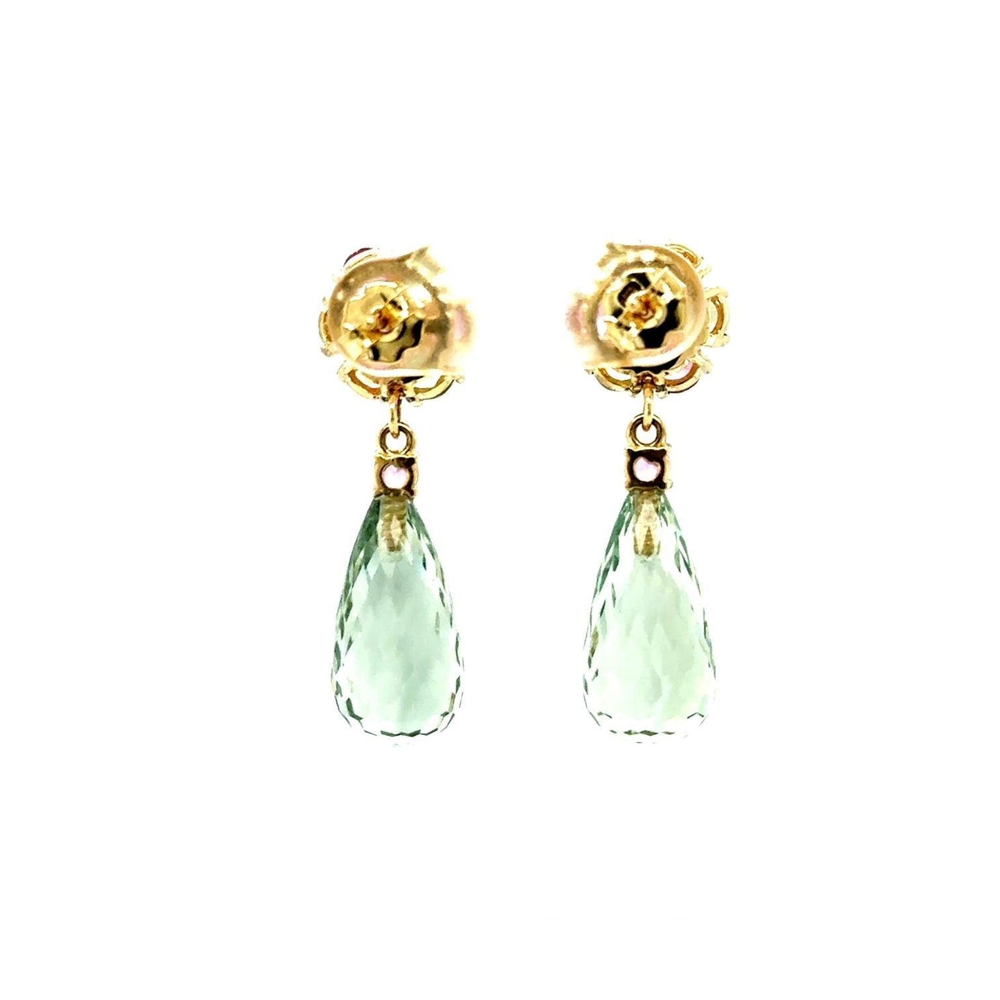 21.29 Carat Multi-Color Sapphire Prasiolite Yellow Gold Drop Earrings
