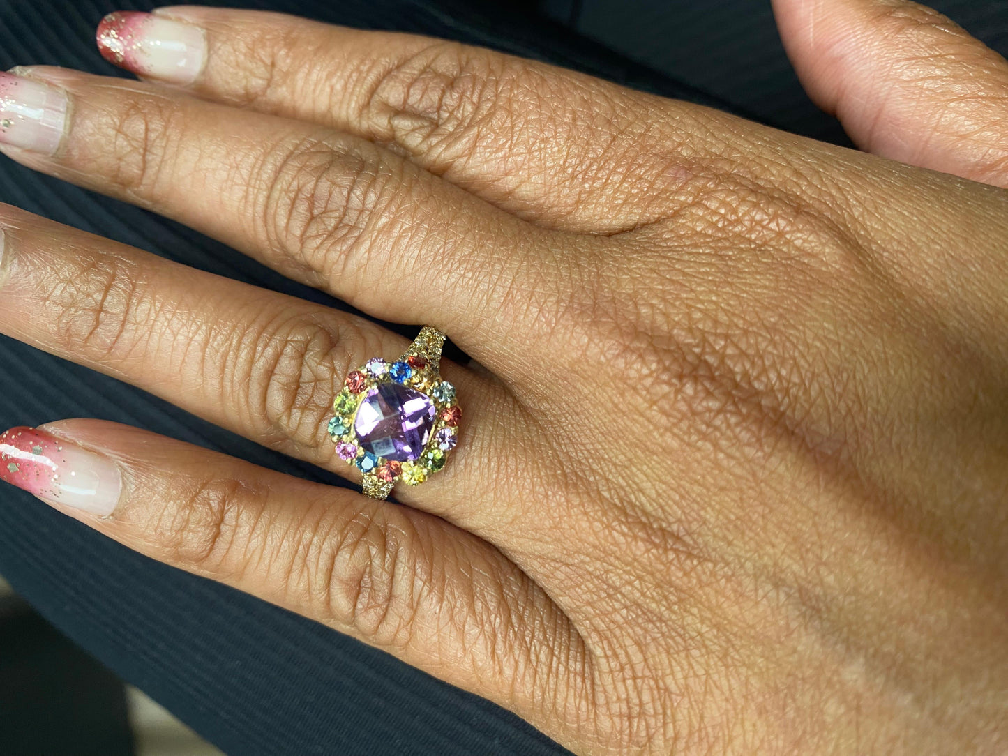 2.38 Carat Amethyst Sapphire Diamond Yellow Gold Cocktail Ring