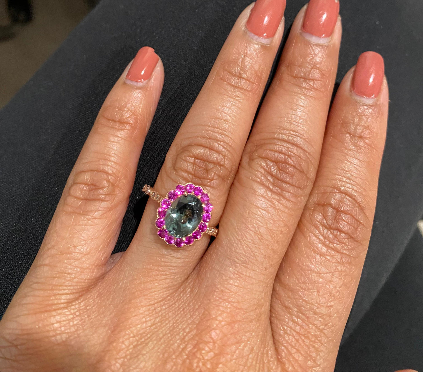 2.74 Carat Tourmaline Sapphire Diamond Rose Gold Cocktail Ring