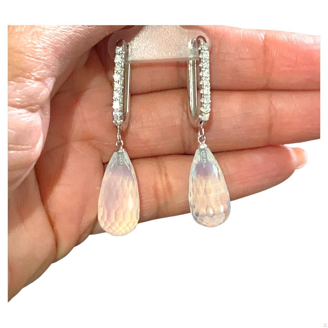 27.54 Carat Moon Quartz Diamond White Gold Drop Earrings