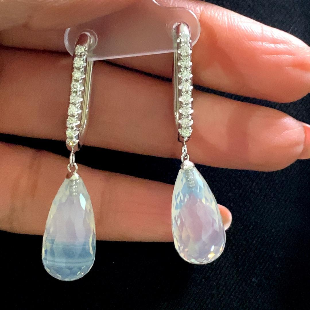 27.54 Carat Moon Quartz Diamond White Gold Drop Earrings