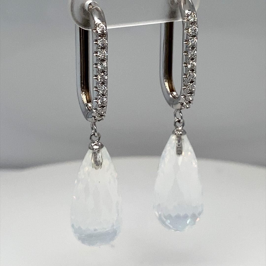 27.54 Carat Moon Quartz Diamond White Gold Drop Earrings