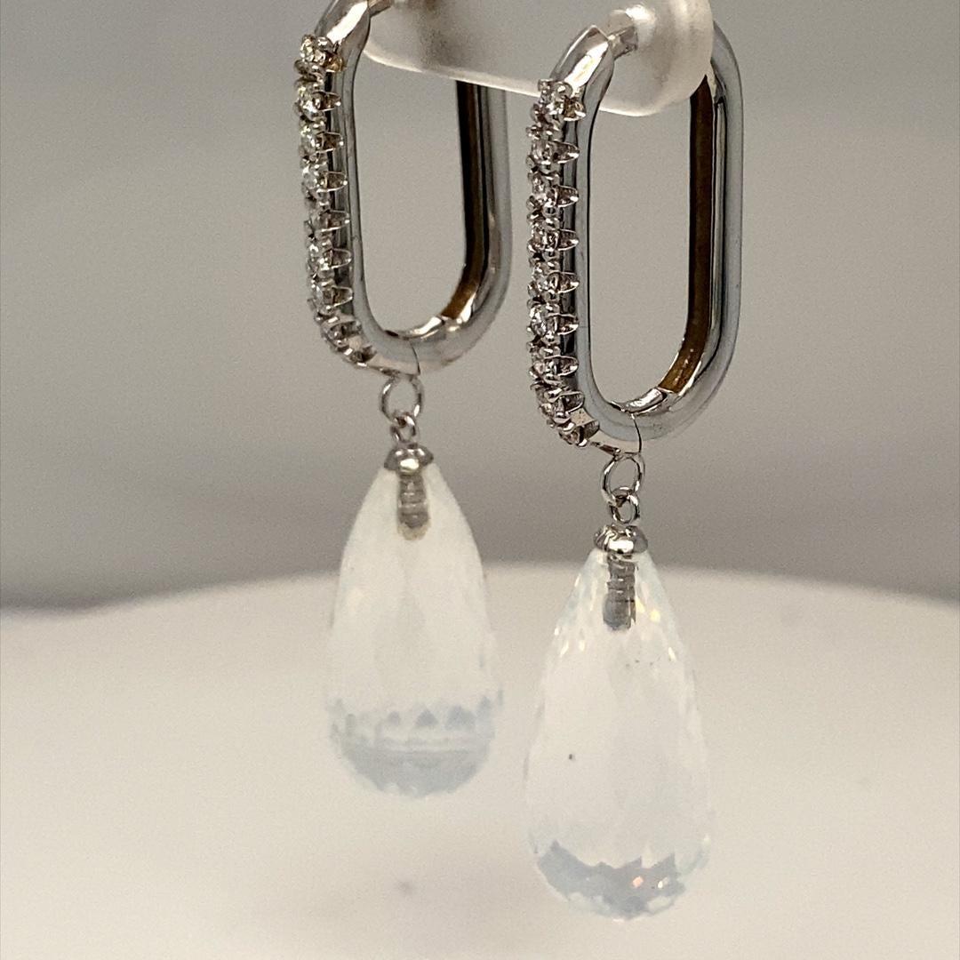 27.54 Carat Moon Quartz Diamond White Gold Drop Earrings