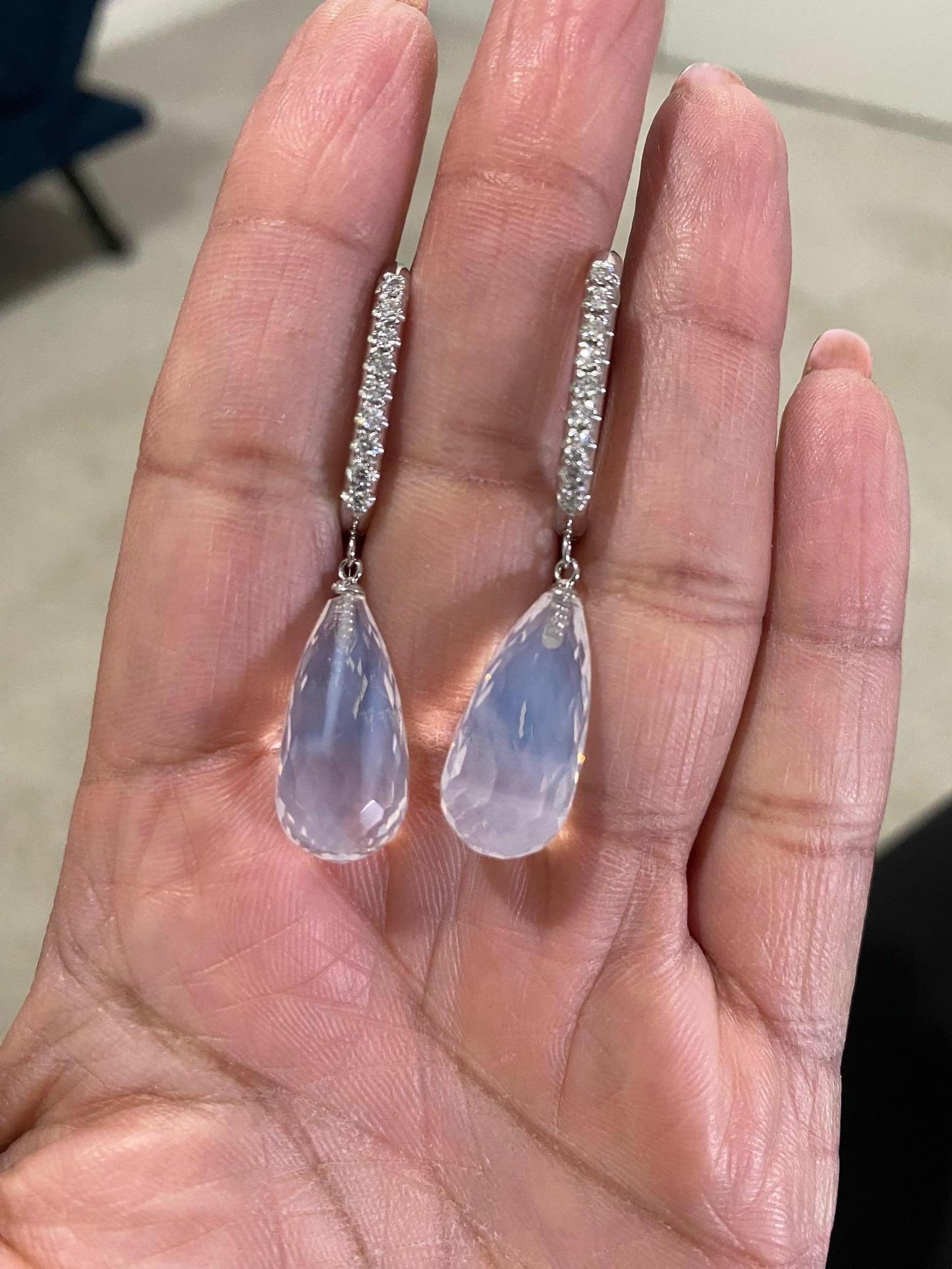 27.54 Carat Moon Quartz Diamond White Gold Drop Earrings