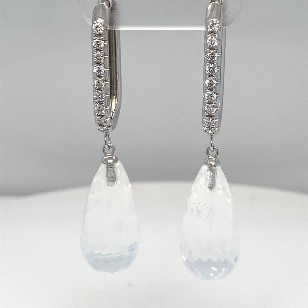 27.54 Carat Moon Quartz Diamond White Gold Drop Earrings