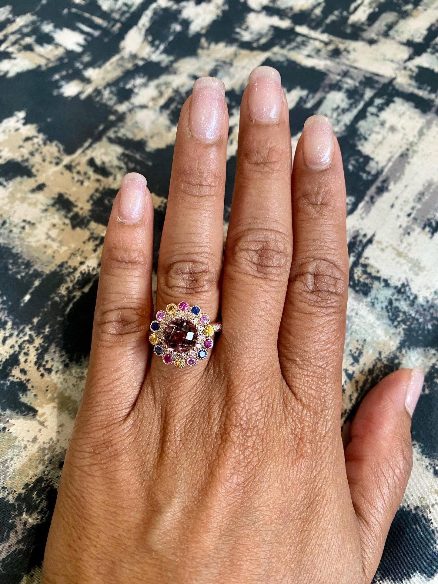3.05 Carat Natural Tourmaline Sapphire Diamond Rose Gold Cocktail Ring