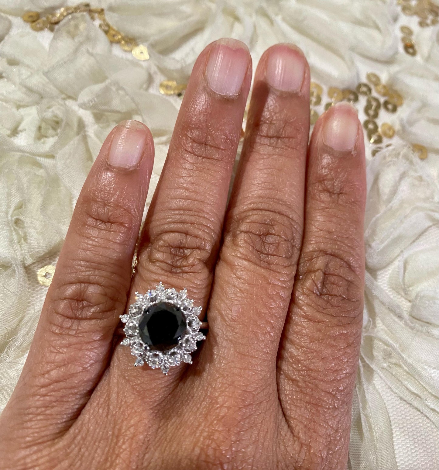 3.06 Carat Round Cut Black Diamond White Gold Cocktail Ring