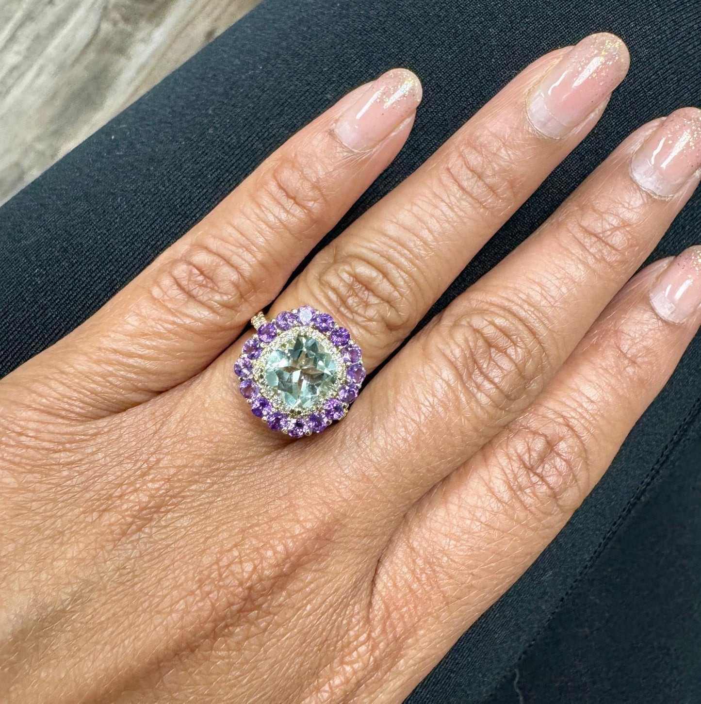 3.11 Carat Amethyst Diamond Yellow Gold Cocktail Ring