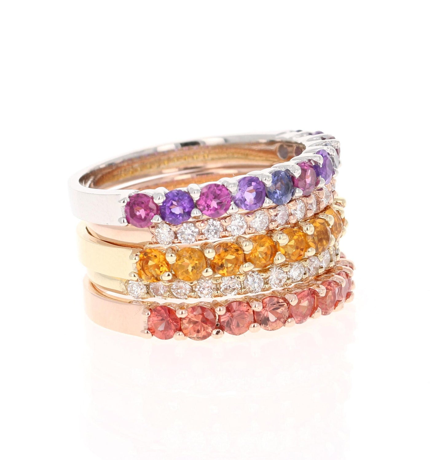 3.33 Carat Multi Color Gemstone Diamond 14 Karat Gold Stackable Bands