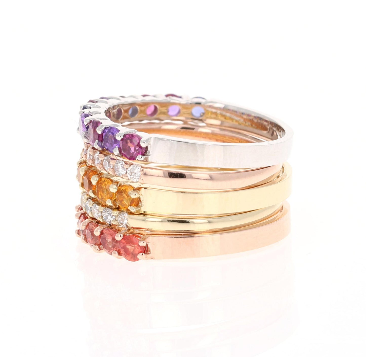 3.33 Carat Multi Color Gemstone Diamond 14 Karat Gold Stackable Bands