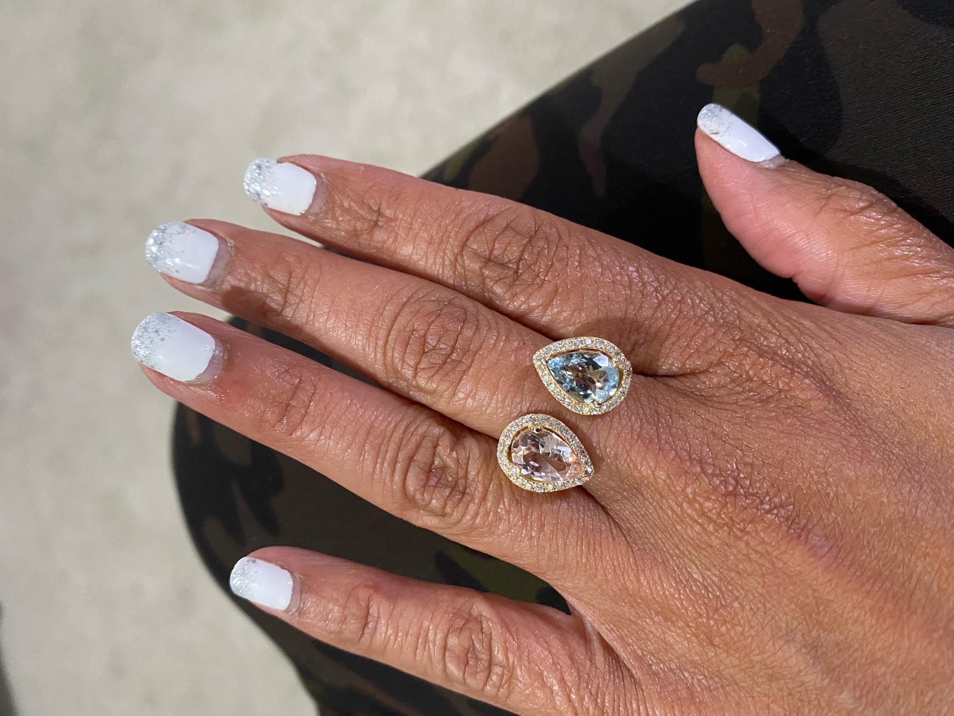 3.34 Carat Pink Morganite Aquamarine Diamond Yellow Gold Cocktail Ring