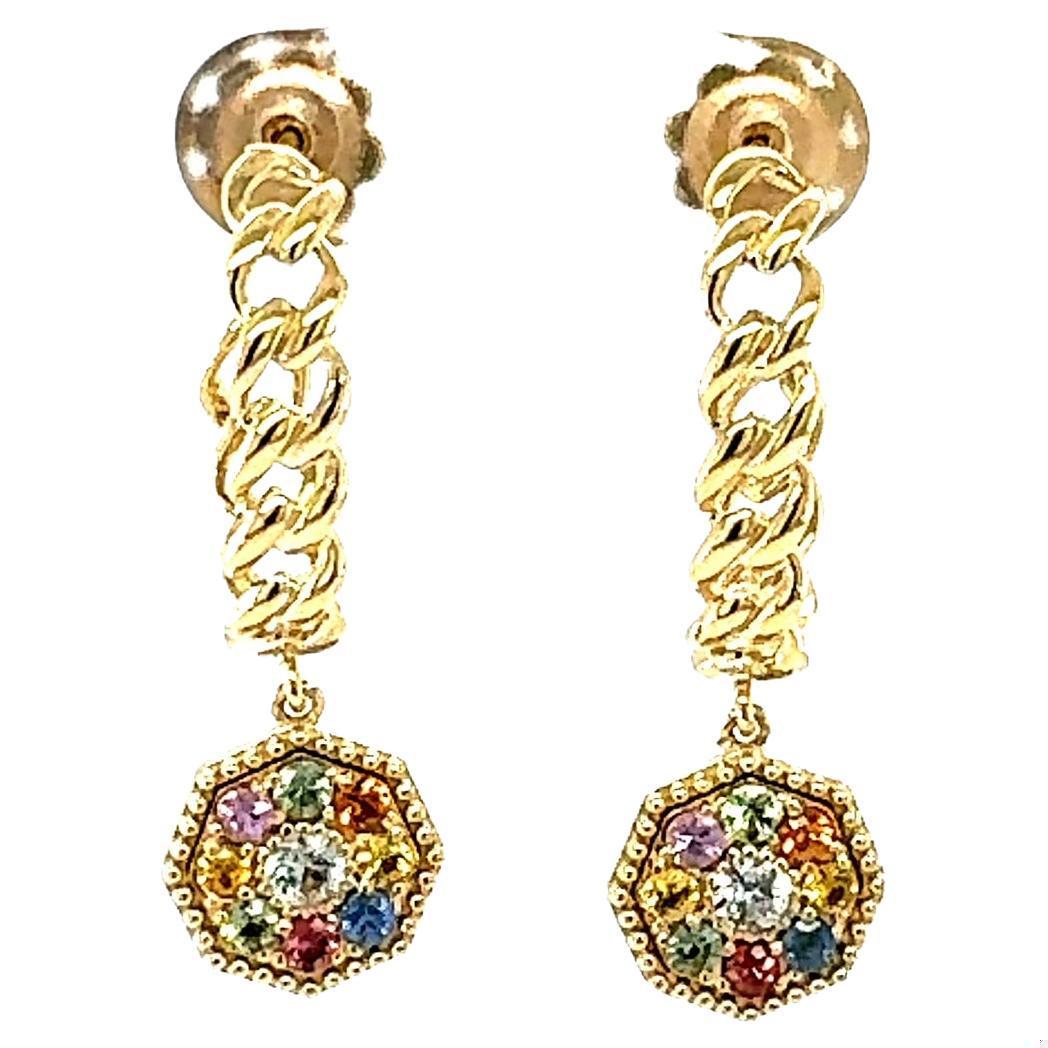 3.42 Carat Sapphire Yellow Gold Drop Earrings