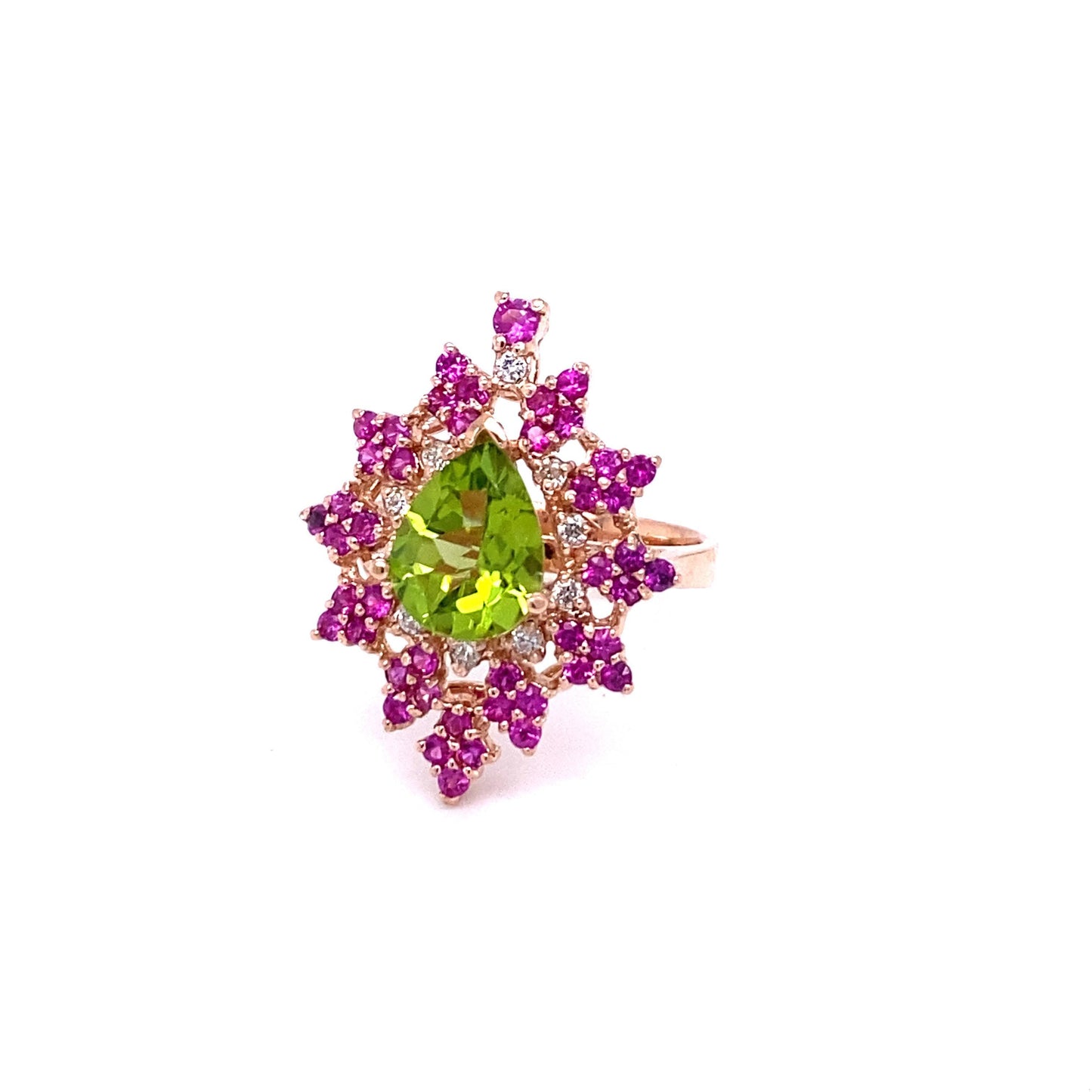 3.51 Carat Natural Peridot Sapphire Diamond Rose Gold Cocktail Ring