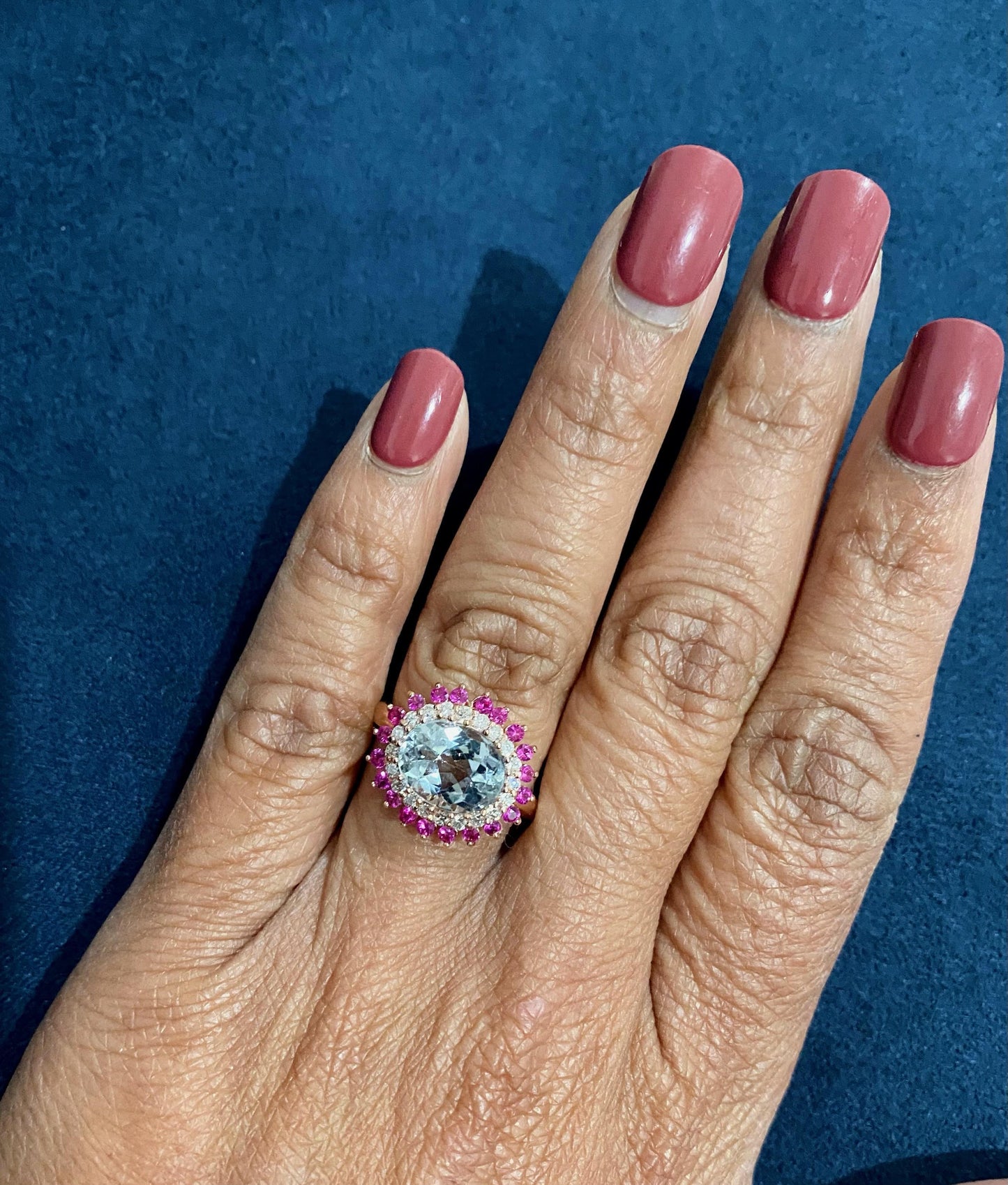 3.57 Carat Natural Tourmaline Sapphire Diamond Rose Gold Cocktail Ring