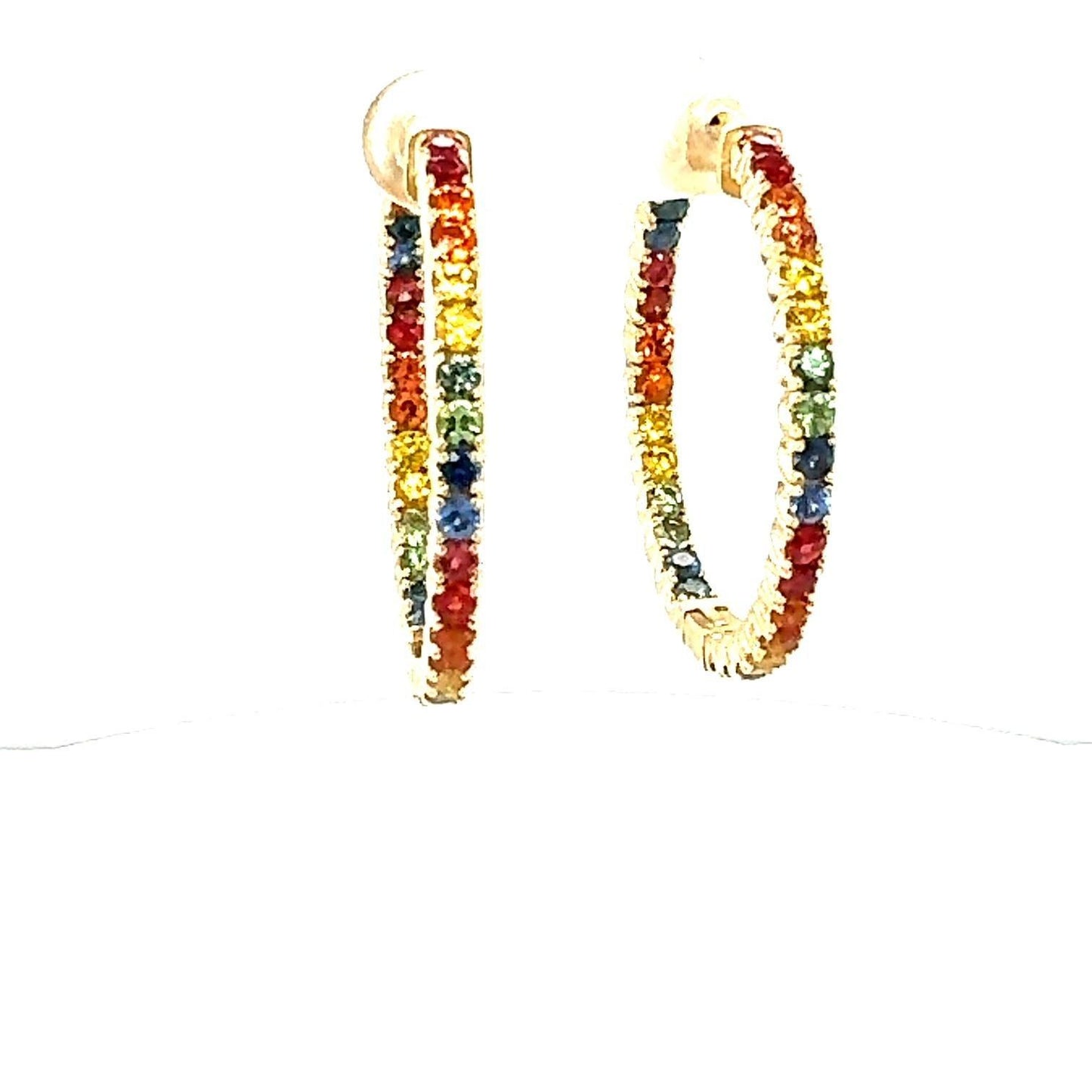 4.12 Carat Rainbow Sapphire Yellow Gold Hoop Earrings