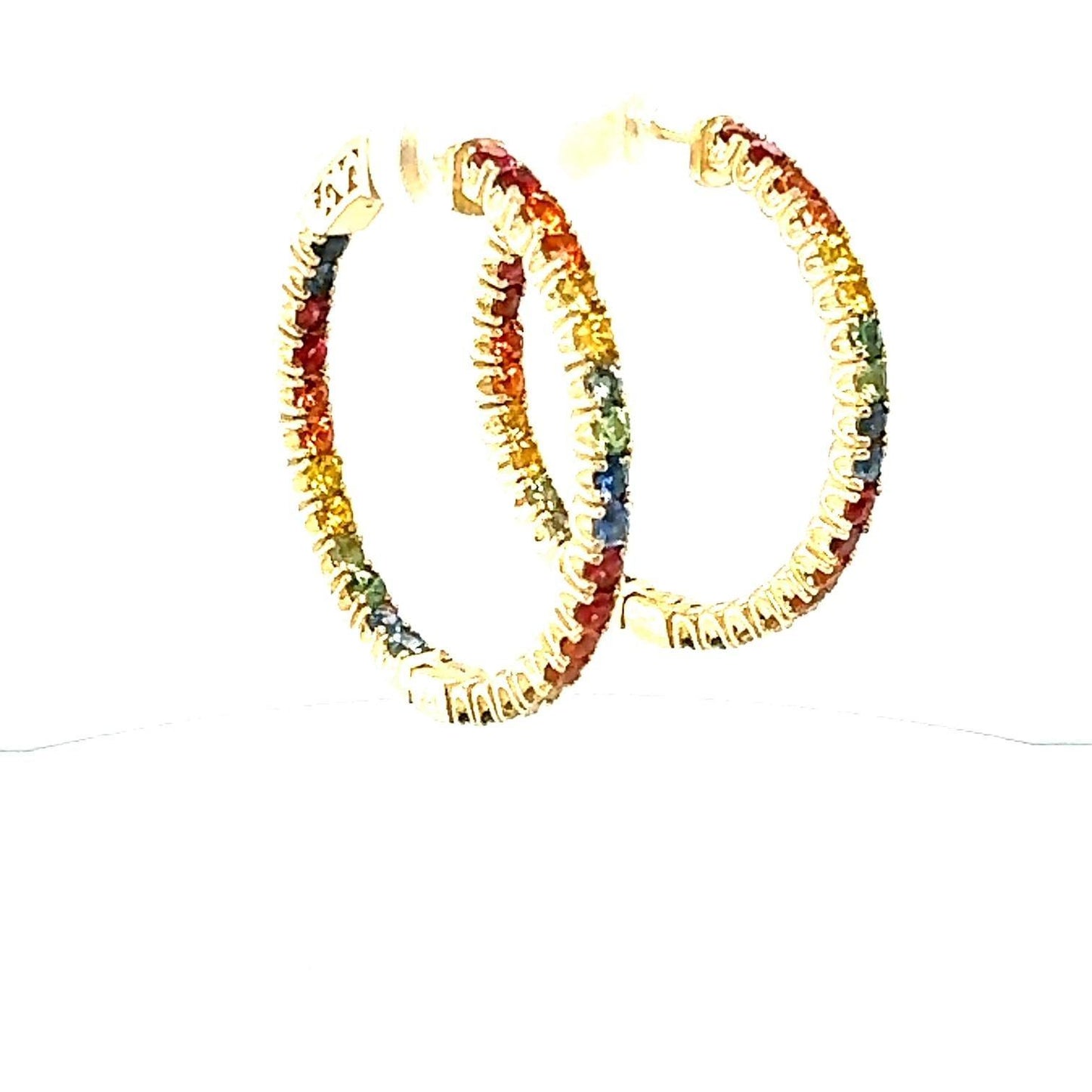 4.12 Carat Rainbow Sapphire Yellow Gold Hoop Earrings