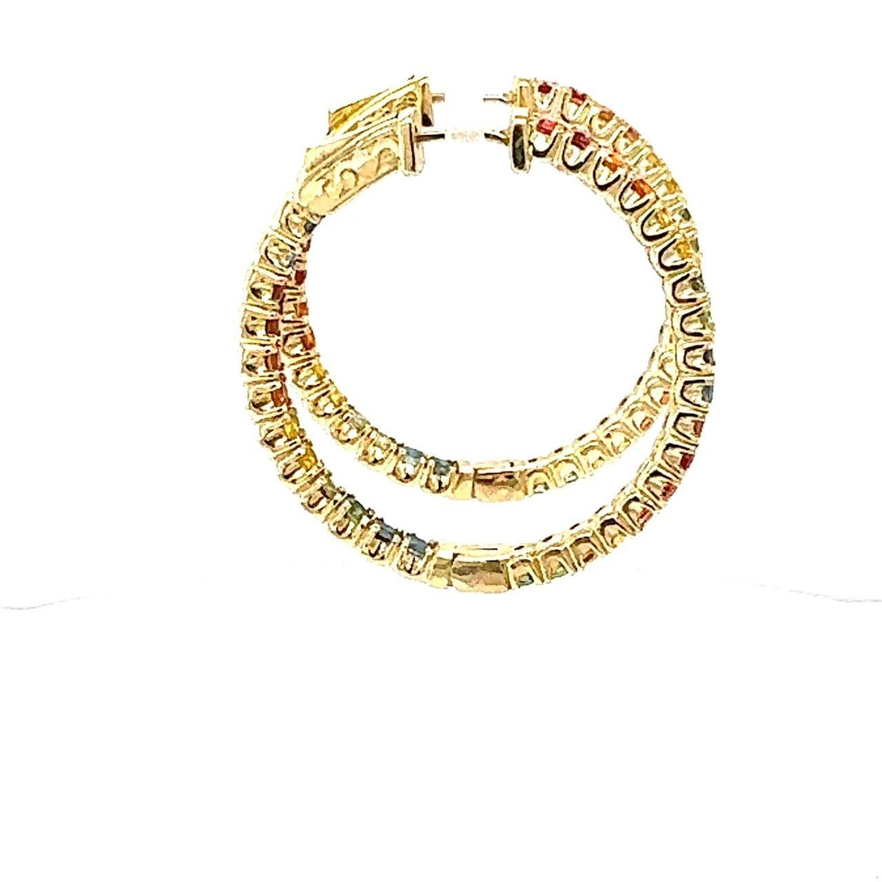 4.12 Carat Rainbow Sapphire Yellow Gold Hoop Earrings