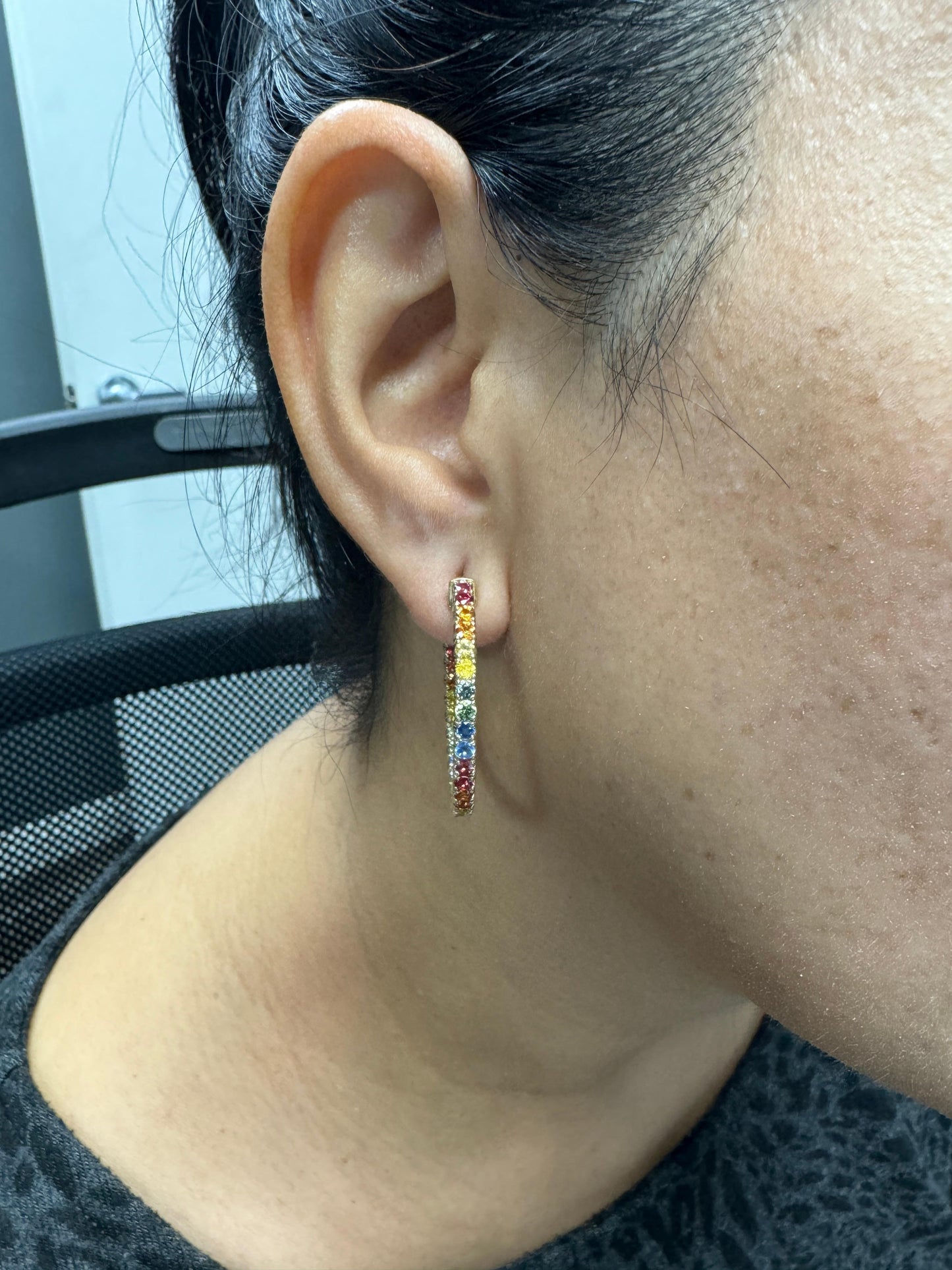 4.12 Carat Rainbow Sapphire Yellow Gold Hoop Earrings