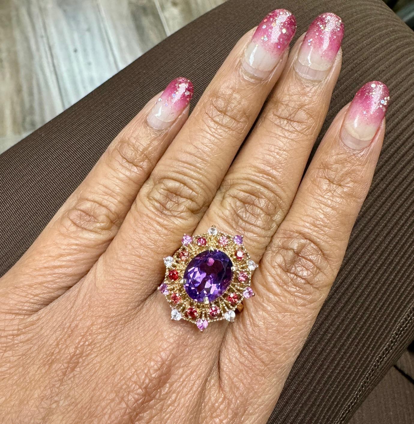 4.25 Carat Oval Cut Amethyst Sapphire Rose Gold Cocktail Ring