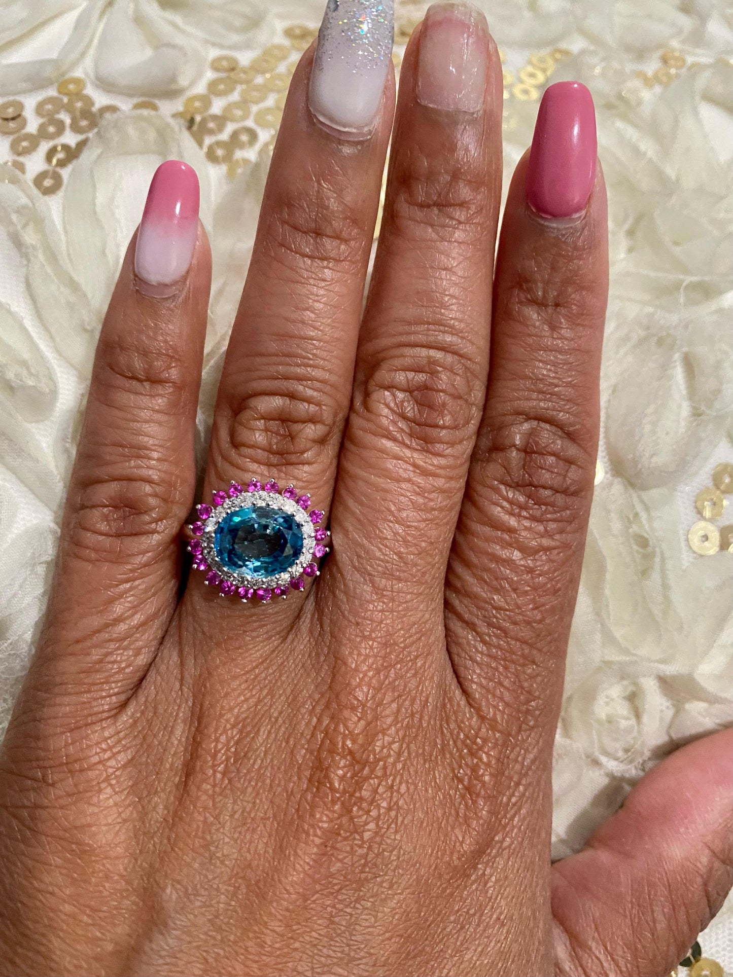 4.32 Carat Blue Zircon Sapphire Diamond White Gold Ring