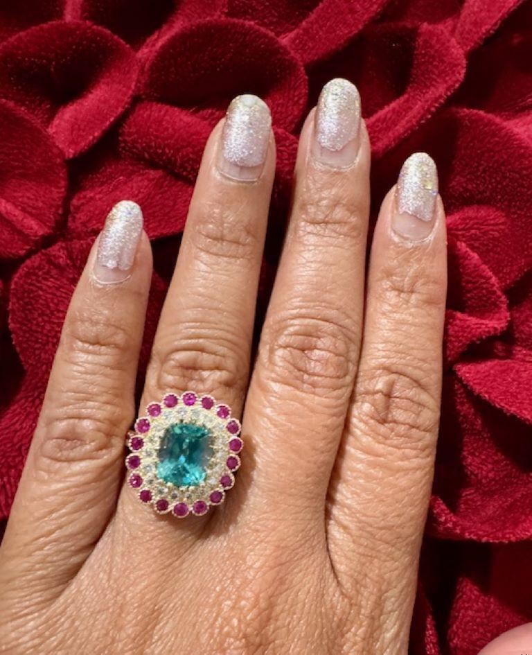 4.61 Carat Apatite Pink Sapphire Diamond Yellow Gold Cocktail Ring