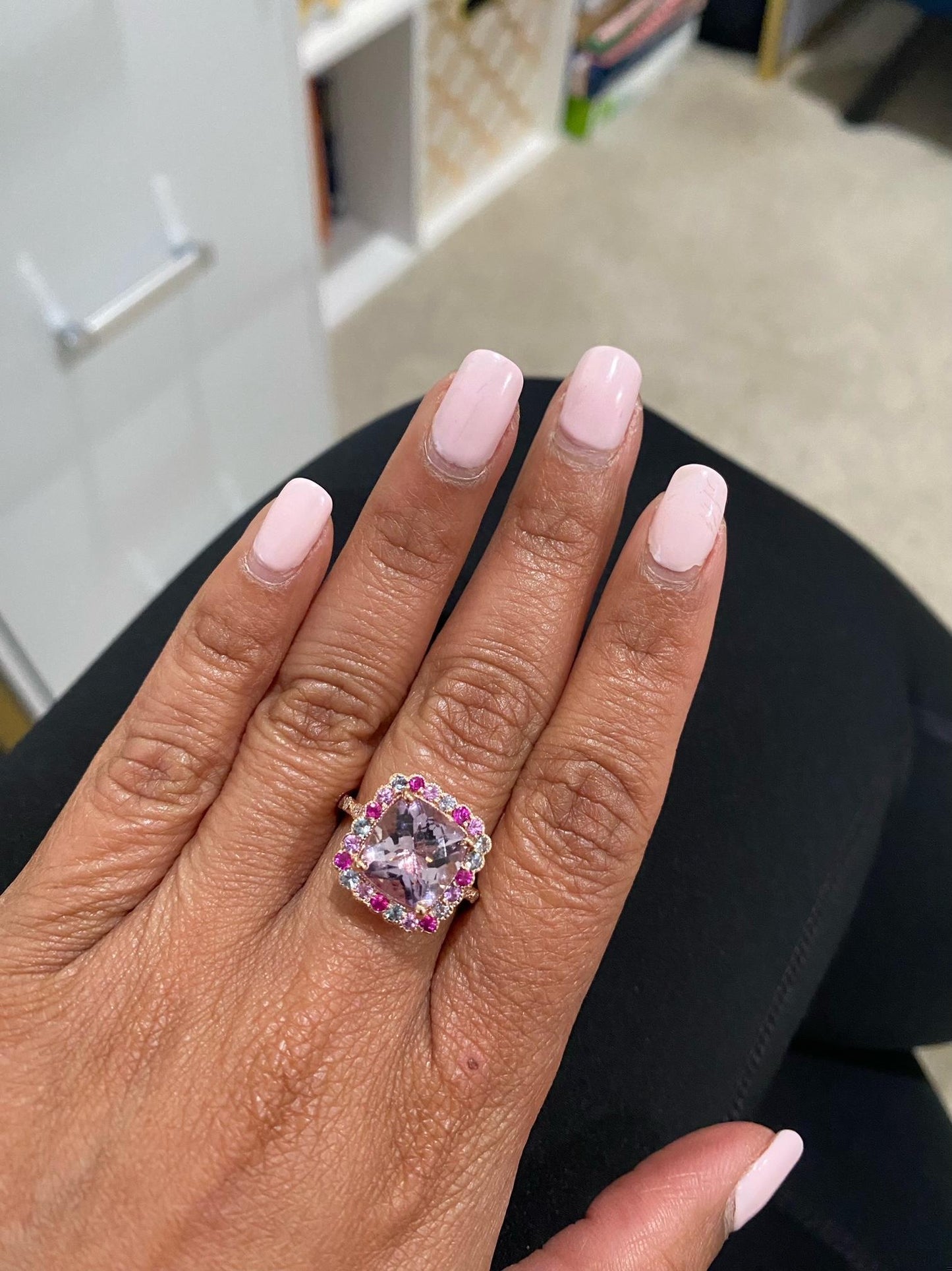 4.68 Carat Cushion Cut Amethyst Sapphire Diamond Rose Gold Cocktail Ring