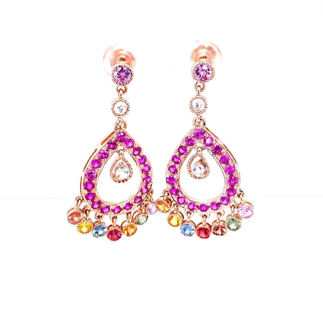 5.12 Carat Natural Sapphire Rose Gold Drop Earrings
