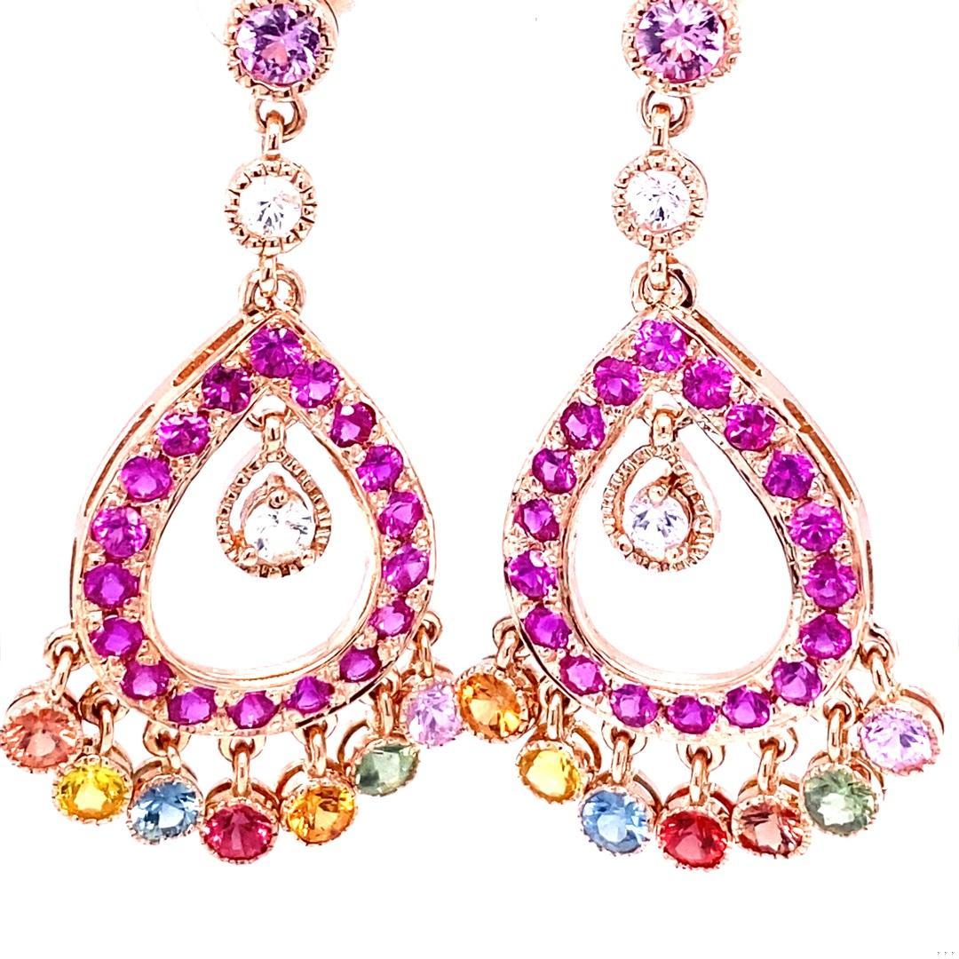 5.12 Carat Natural Sapphire Rose Gold Drop Earrings