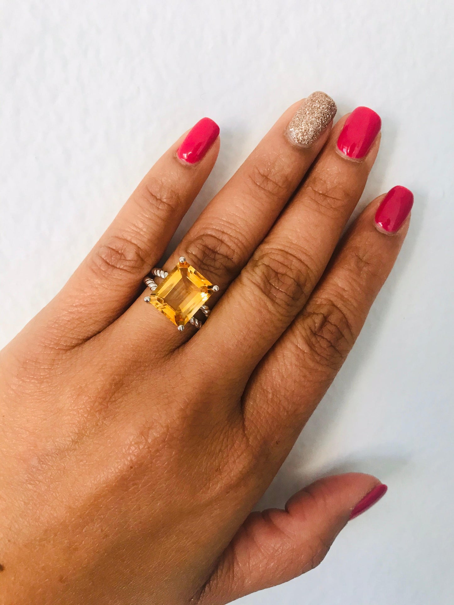 5.18 Carat Emerald Cut Citrine Quartz White Gold Cocktail Ring