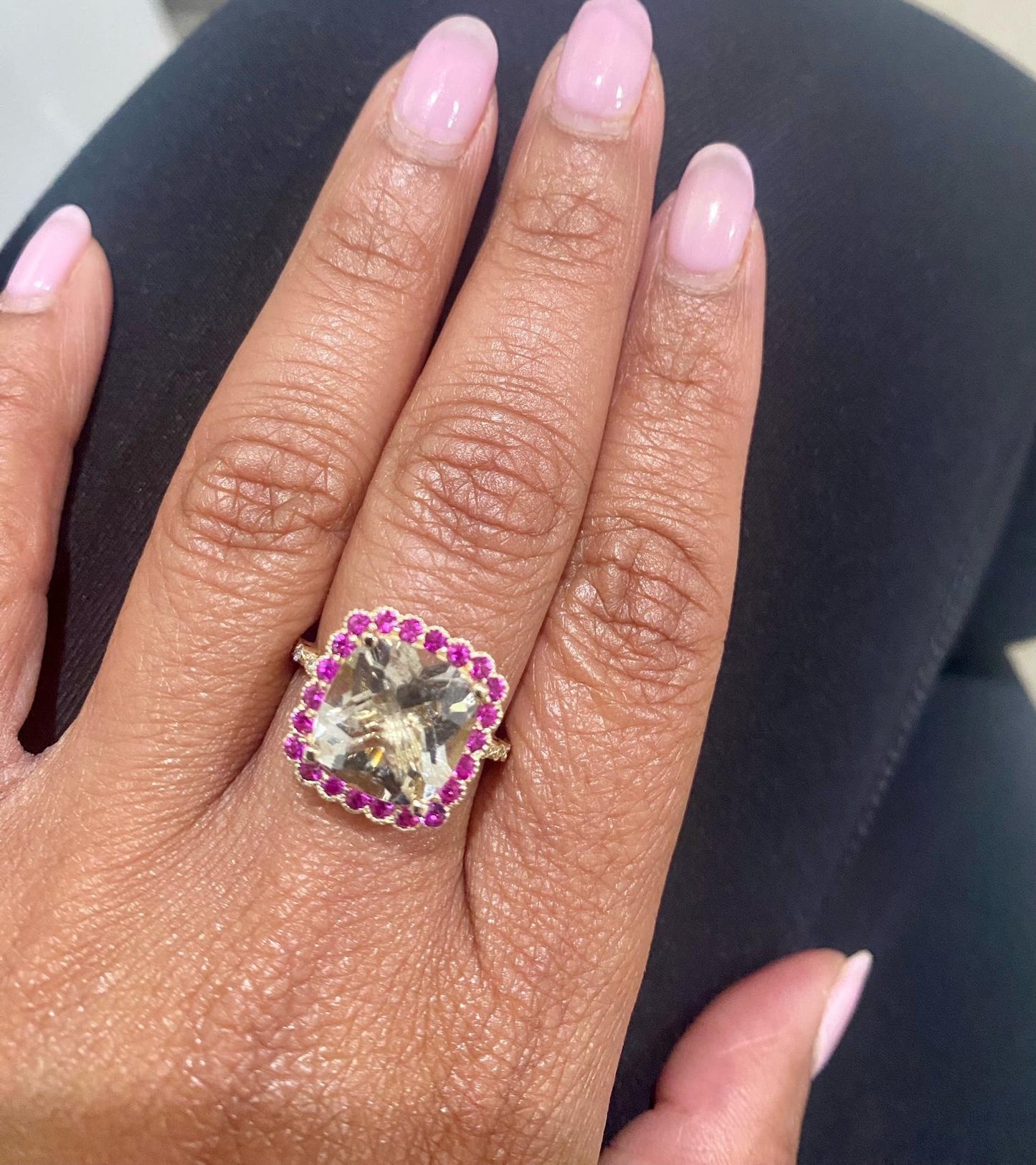 5.35 Carat Citrine Sapphire Diamond Yellow Gold Engagement Ring