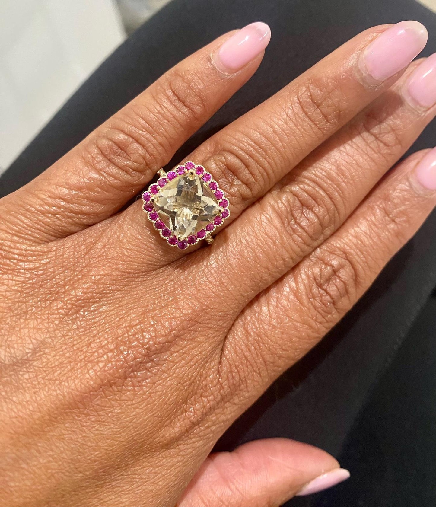 5.35 Carat Citrine Sapphire Diamond Yellow Gold Engagement Ring