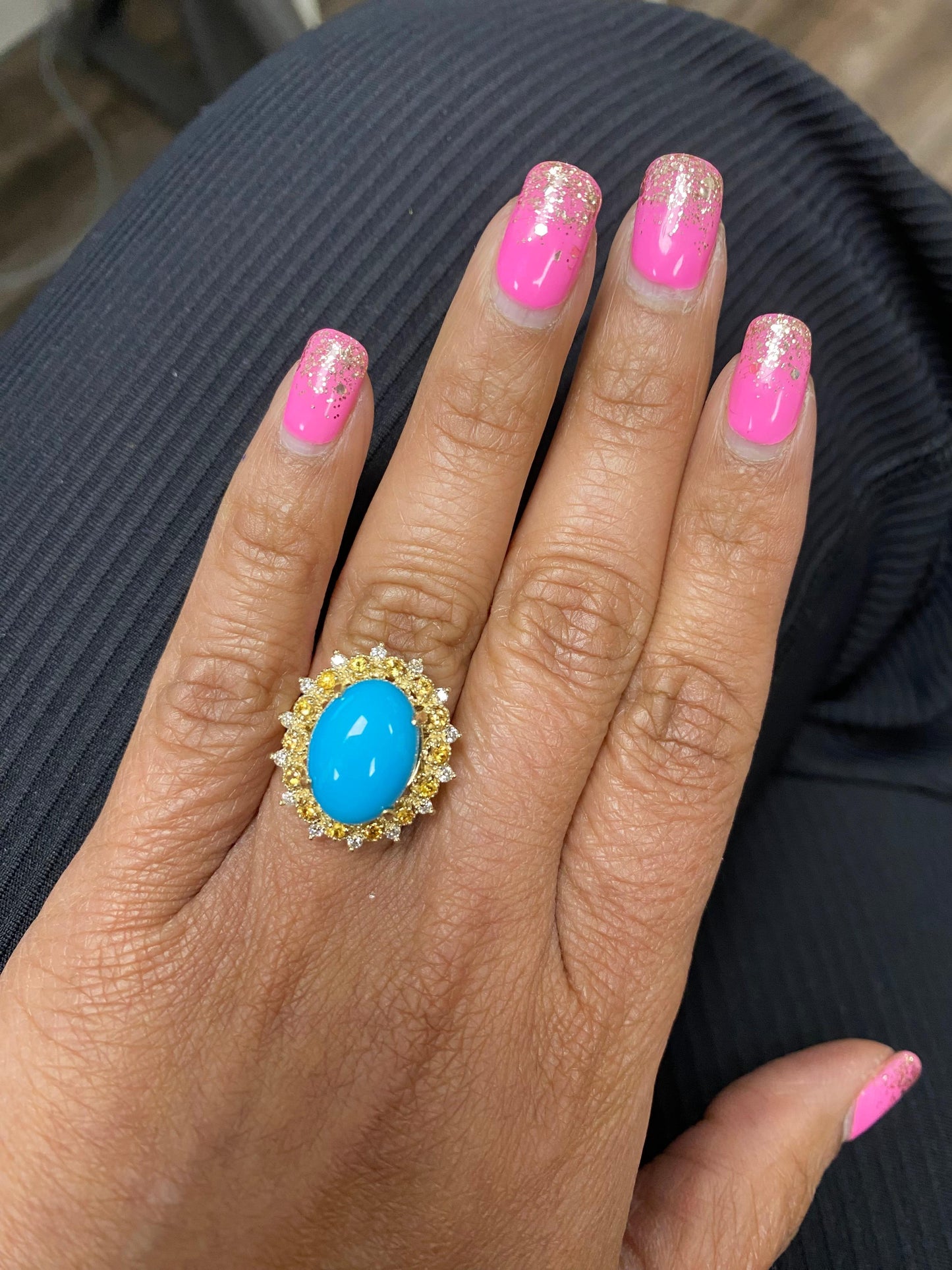 5.40 Carat Turquoise Diamond Yellow Gold Cocktail Ring