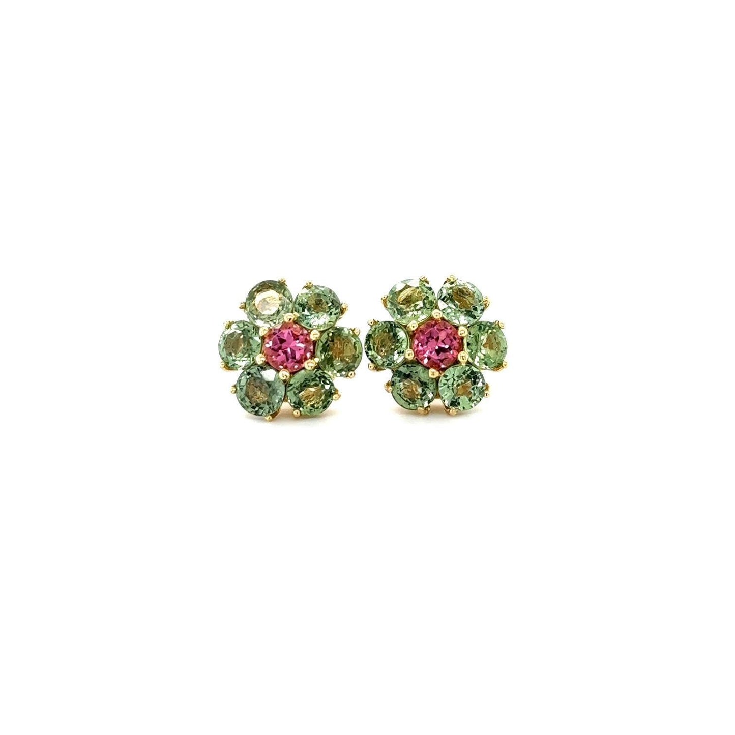 5.50 Carat Natural Sapphire Tourmaline Yellow Gold Stud Earrings