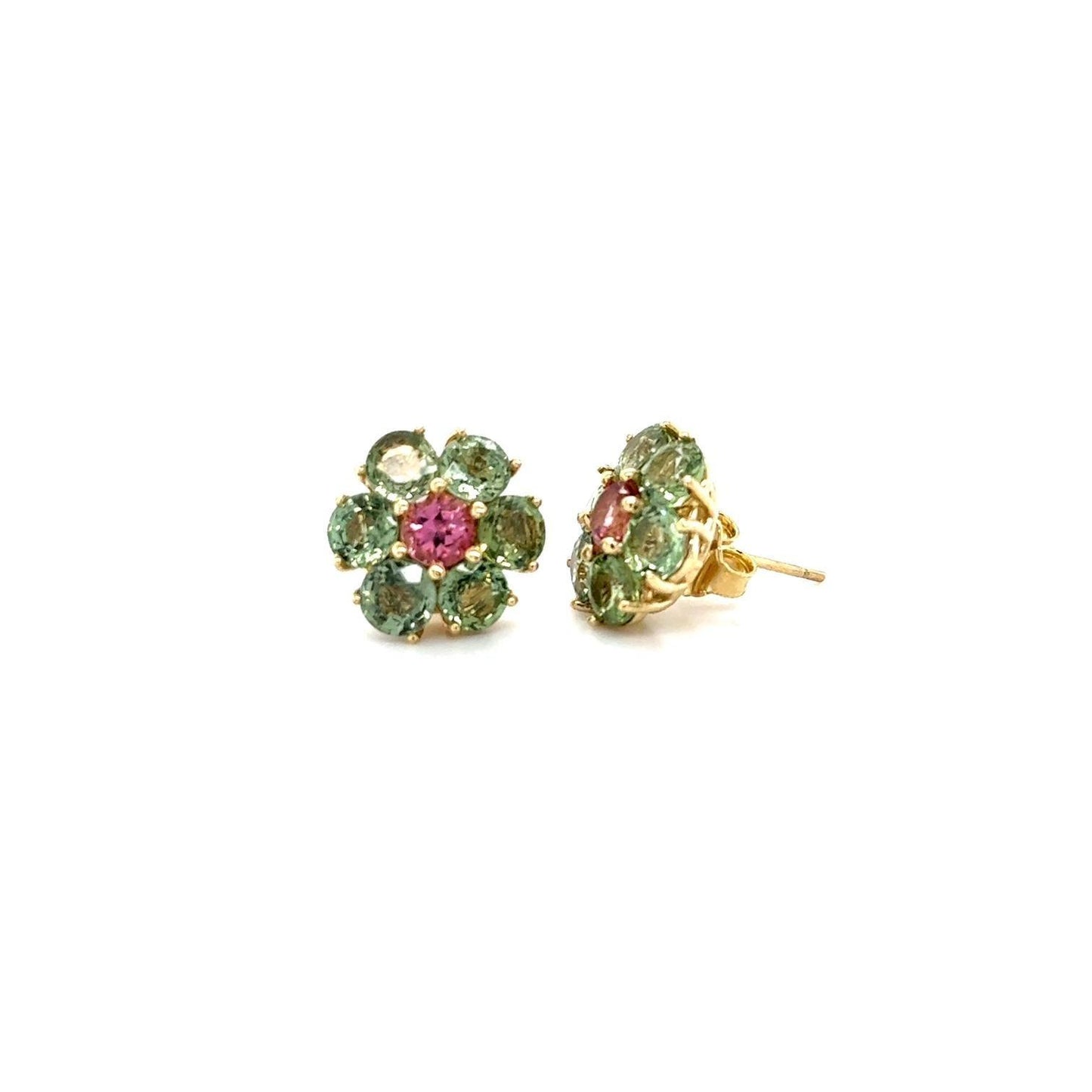 5.50 Carat Natural Sapphire Tourmaline Yellow Gold Stud Earrings