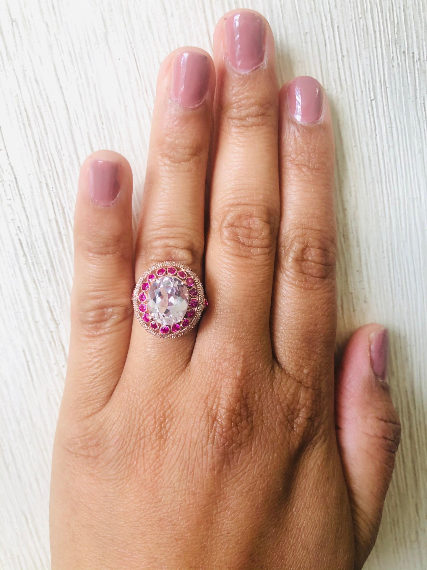 5.92 Carat Kunzite Pink Sapphire and Diamond Rose Gold Cocktail Ring