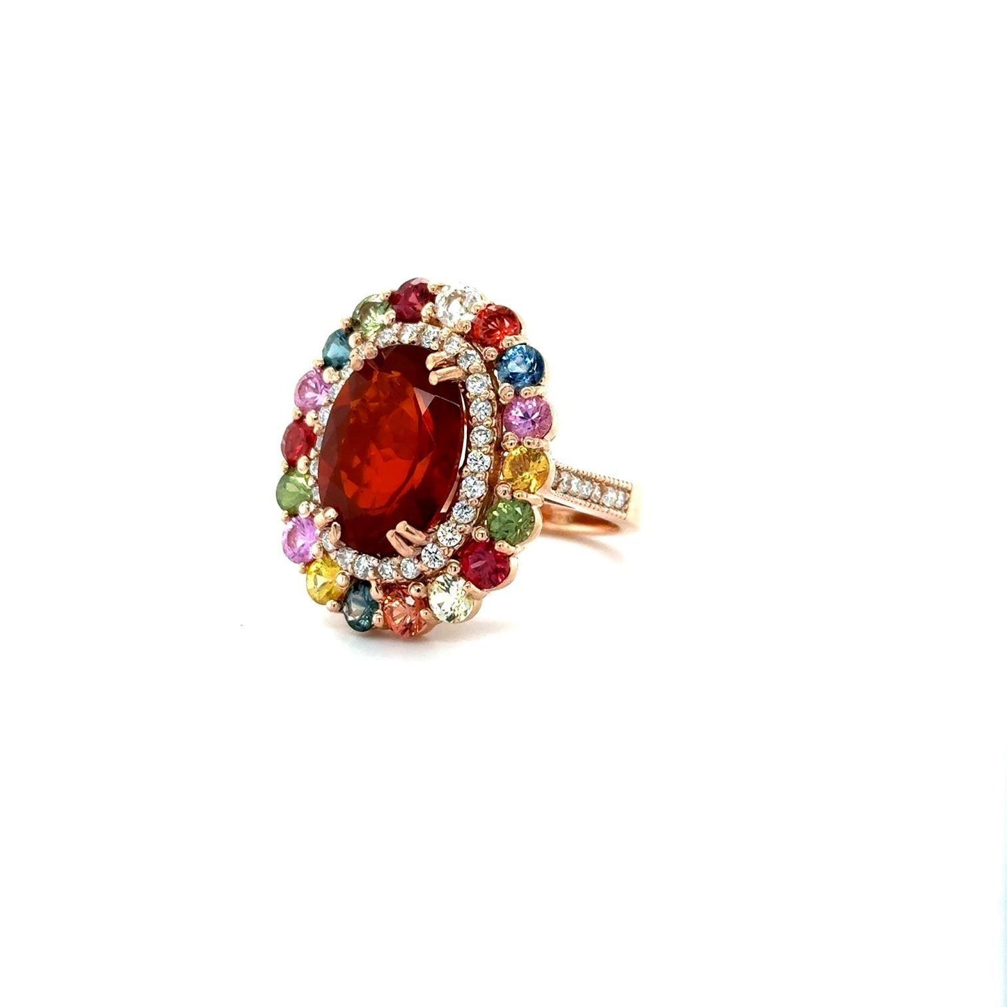 7.67 Carat Natural Fire Opal Sapphire and Diamond Rose Gold Cocktail Ring
