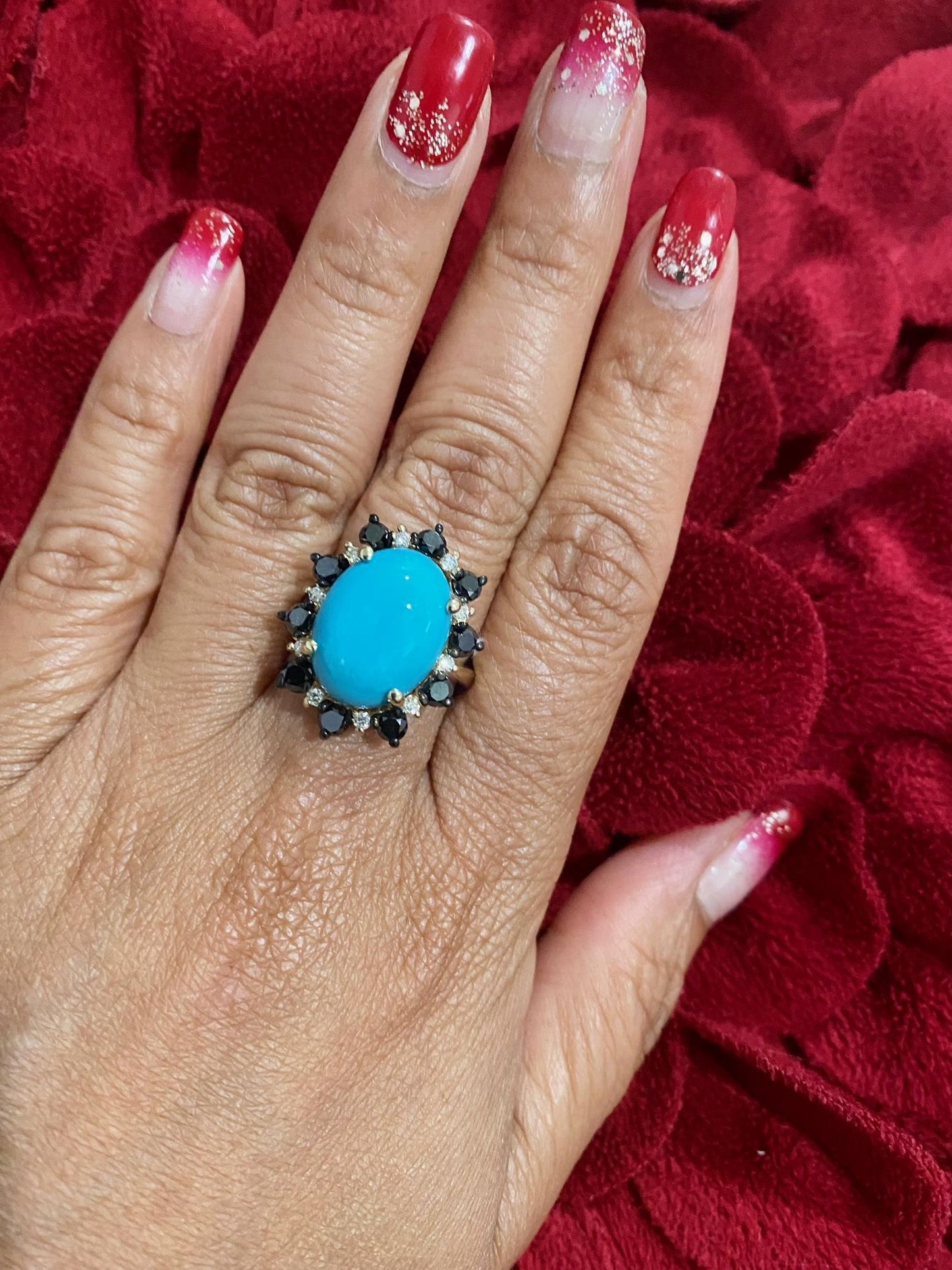 9.56 Carat Turquoise Diamond Yellow Gold Cocktail Ring