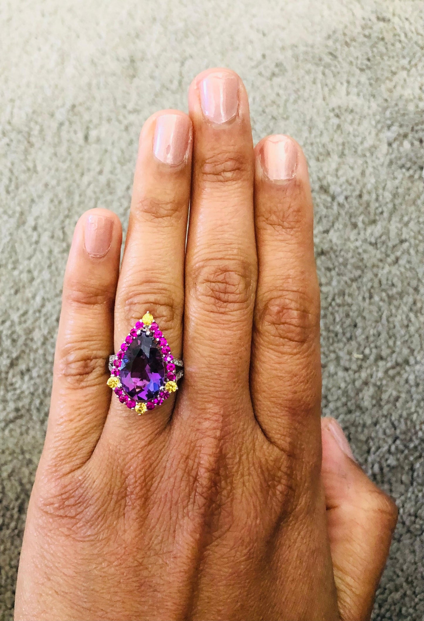 Amethyst Pink Sapphire Diamond White Gold Cocktail Ring