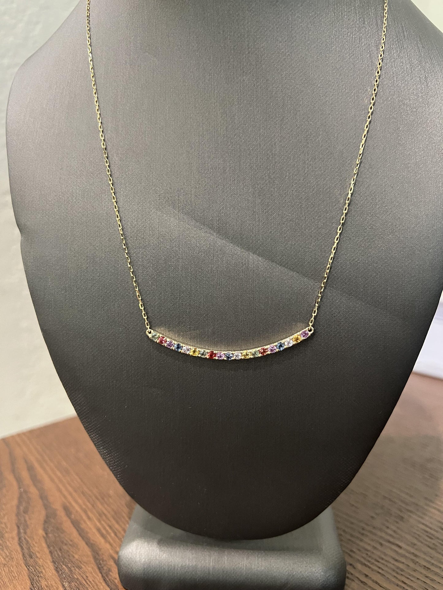 1.29 Carat Rainbow Sapphire Yellow Gold Bar Chain Necklace