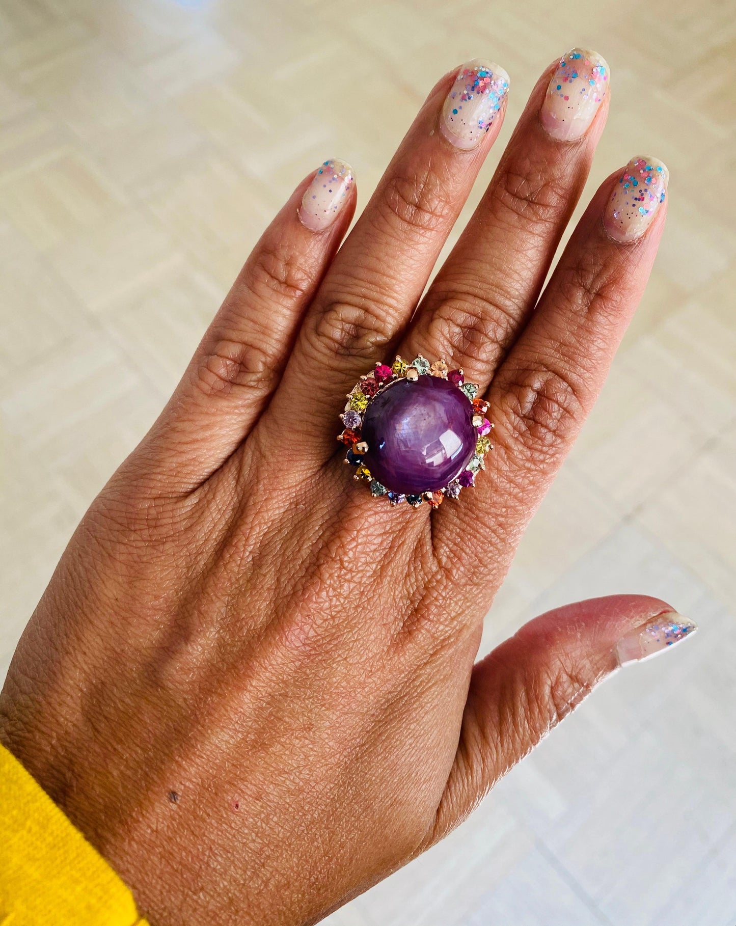 GIA Certified Star Ruby Sapphire Gold Cocktail Ring, Roshe Jewels, 37.55 carats