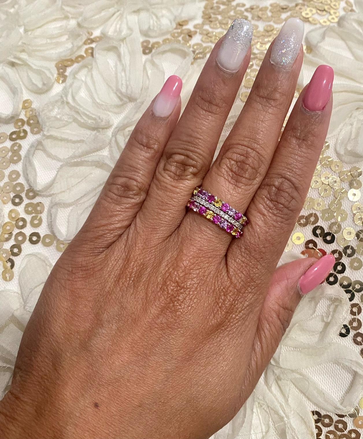 Multi Color Sapphire Diamond Gold Stackable Bands
