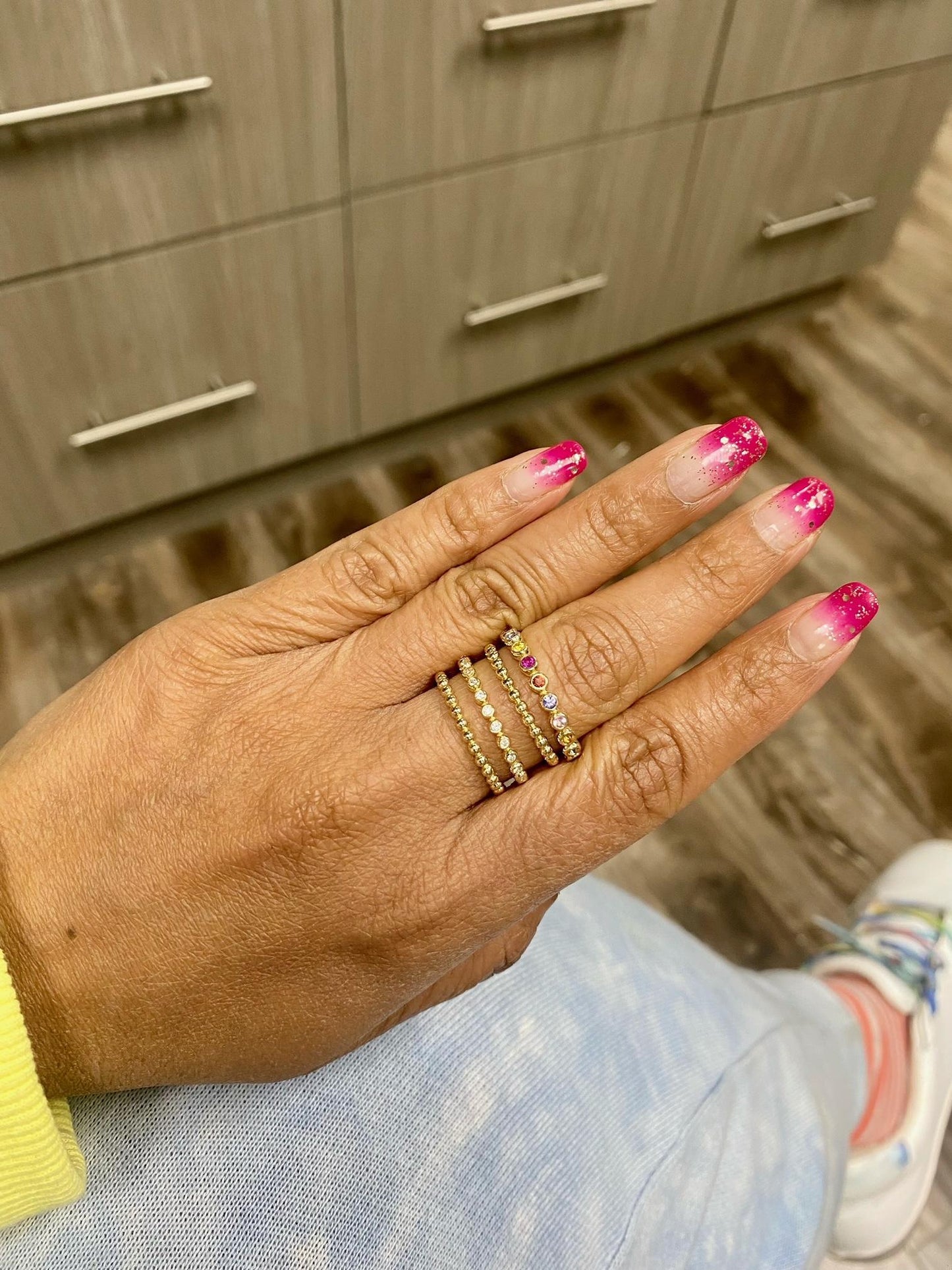 Multi Color Sapphire Diamond Yellow Gold Band