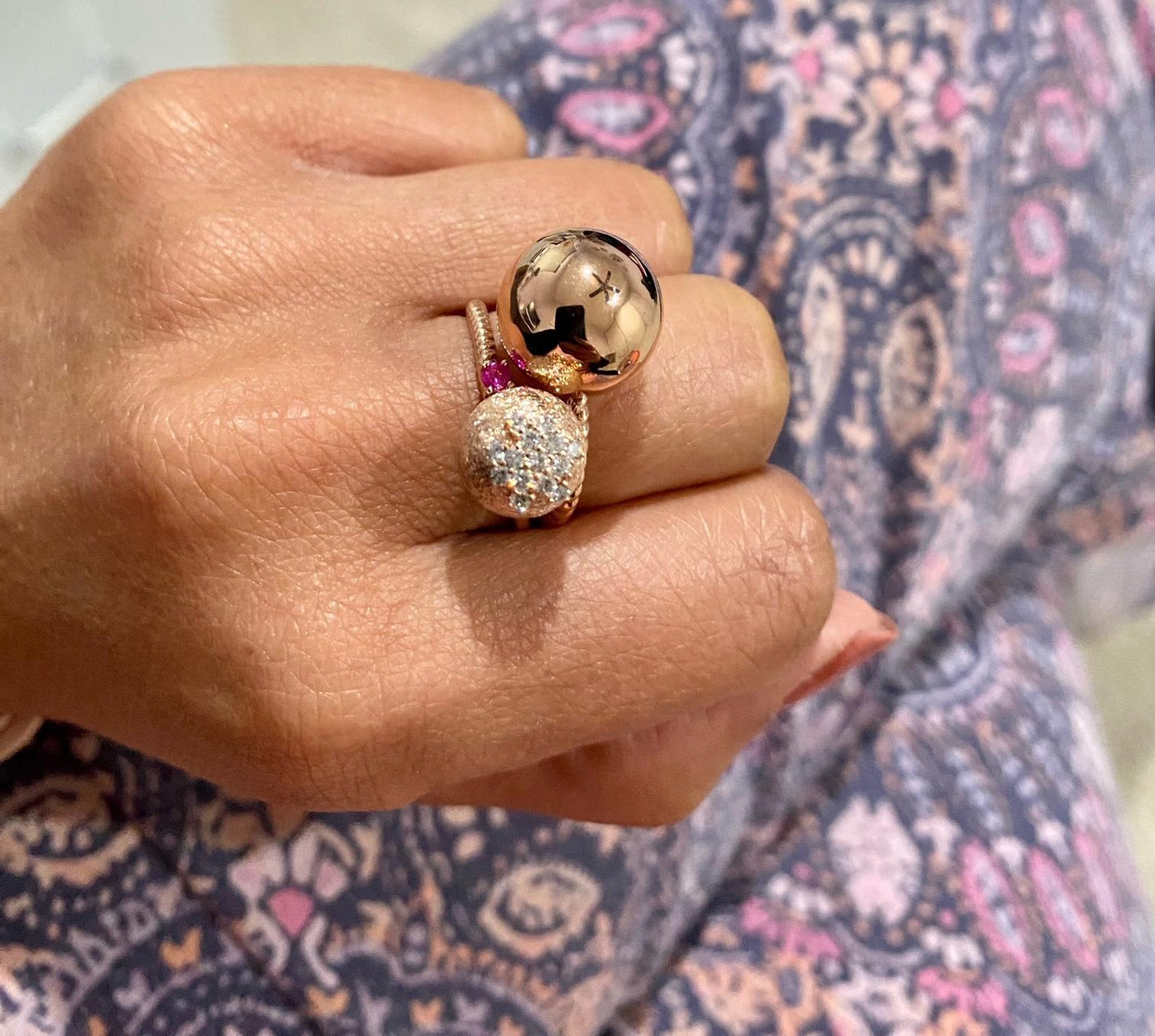 Natural Diamond and Pink Sapphire Rose Gold Cocktail Ring