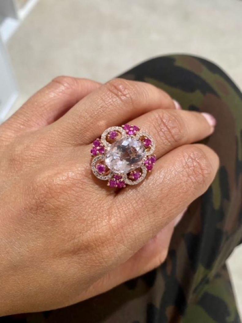 7.13 Carat Pink Morganite Sapphire Diamond Rose Gold Cocktail Ring