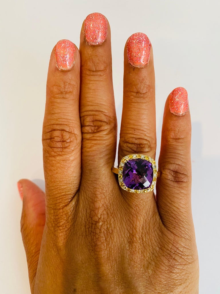 7.01 Ct Amethyst, Yellow Sapphire, Diamond 14K Yellow Gold Cocktail Ring